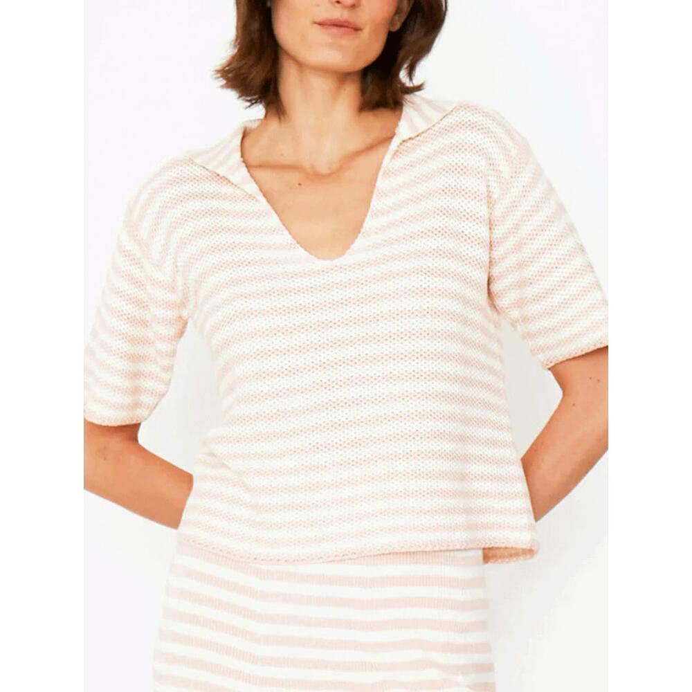 Kule The Lucie Crochet Polo Top - cream/shell size XL